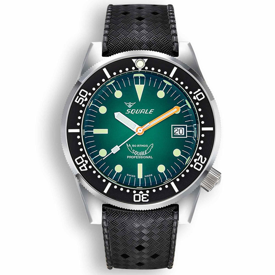 Squale 1521PROFGR.HT Green Ray Rubber Diver Wristwatch - H S Johnson