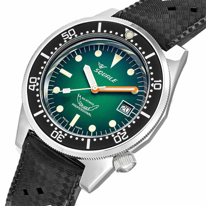 Squale 1521PROFGR.HT Green Ray Rubber Diver Wristwatch - H S Johnson