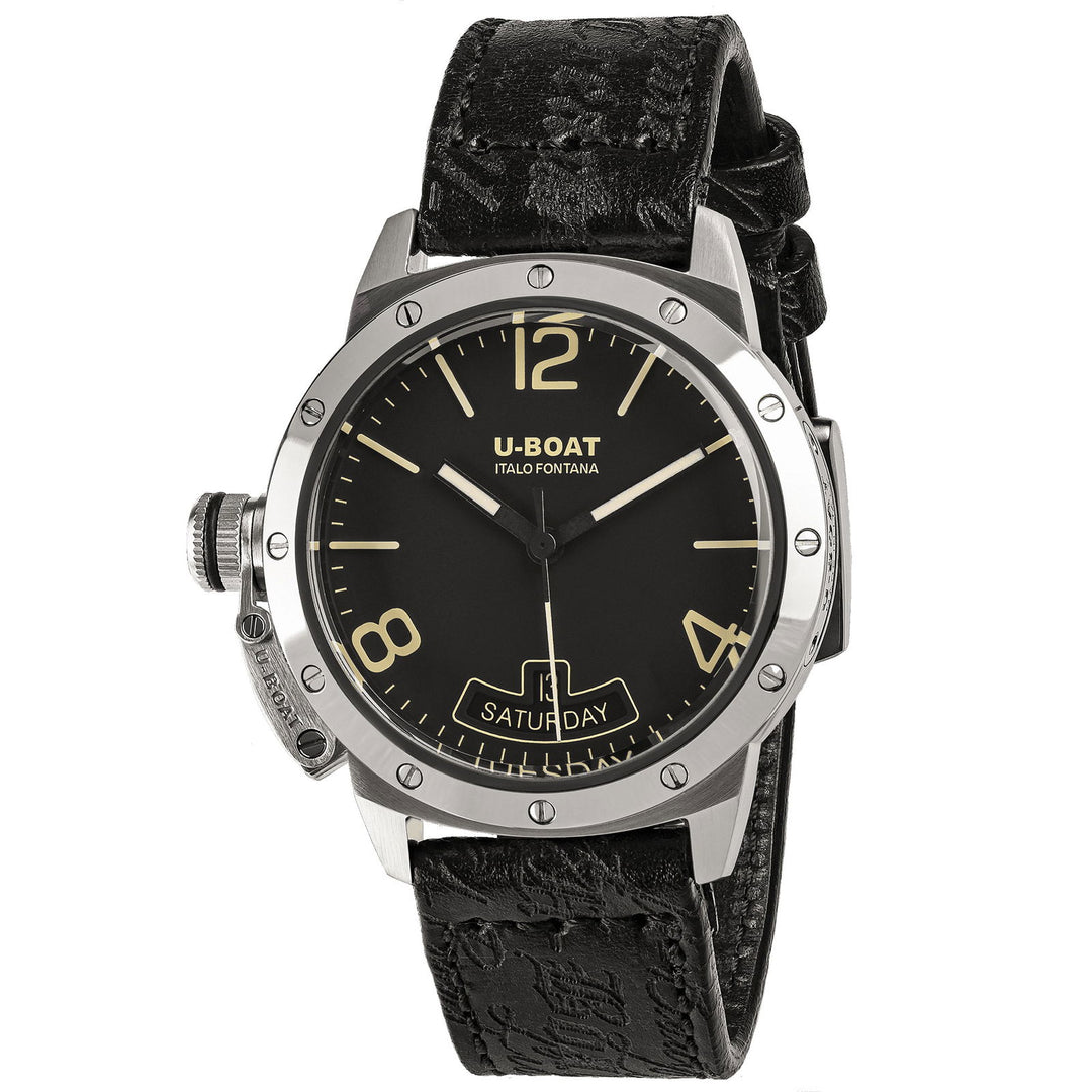 U-Boat 8890 Classico 40 Vintage Bezel Screws Black Strap Wristwatch - H S Johnson