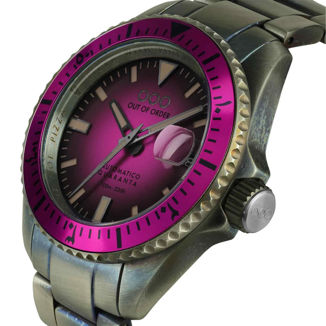 Out Of Order 001-21.FX Automatico Quaranta Magenta Ultra Distressed Wristwatch