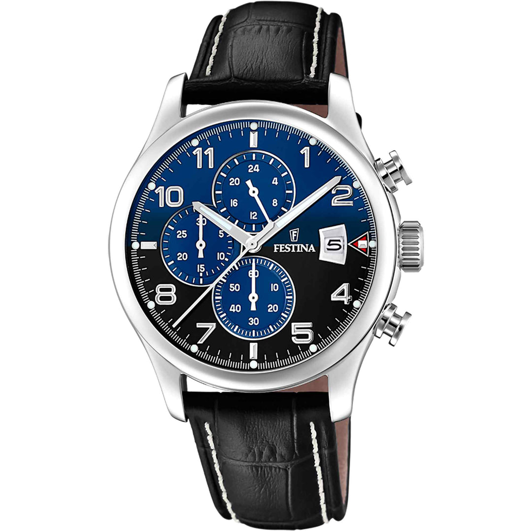 Festina F20375/7 Men's Chronograph Leather Strap Wristwatch (8105519546594)