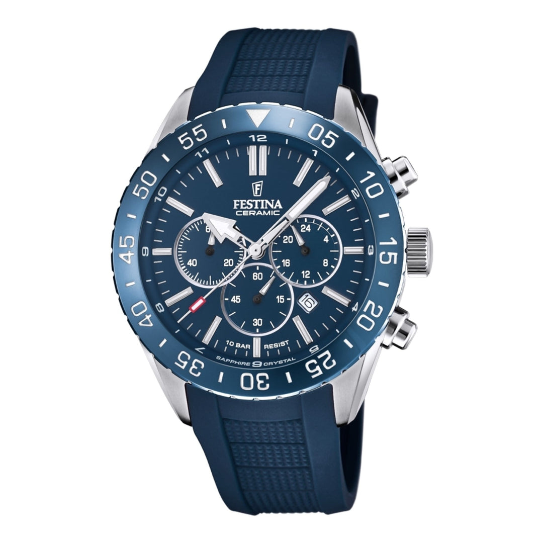 Festina F20515/1 Men's Chronograph Blue Dial And Rubber Strap Wristwatch - H S Johnson (7800798118114)