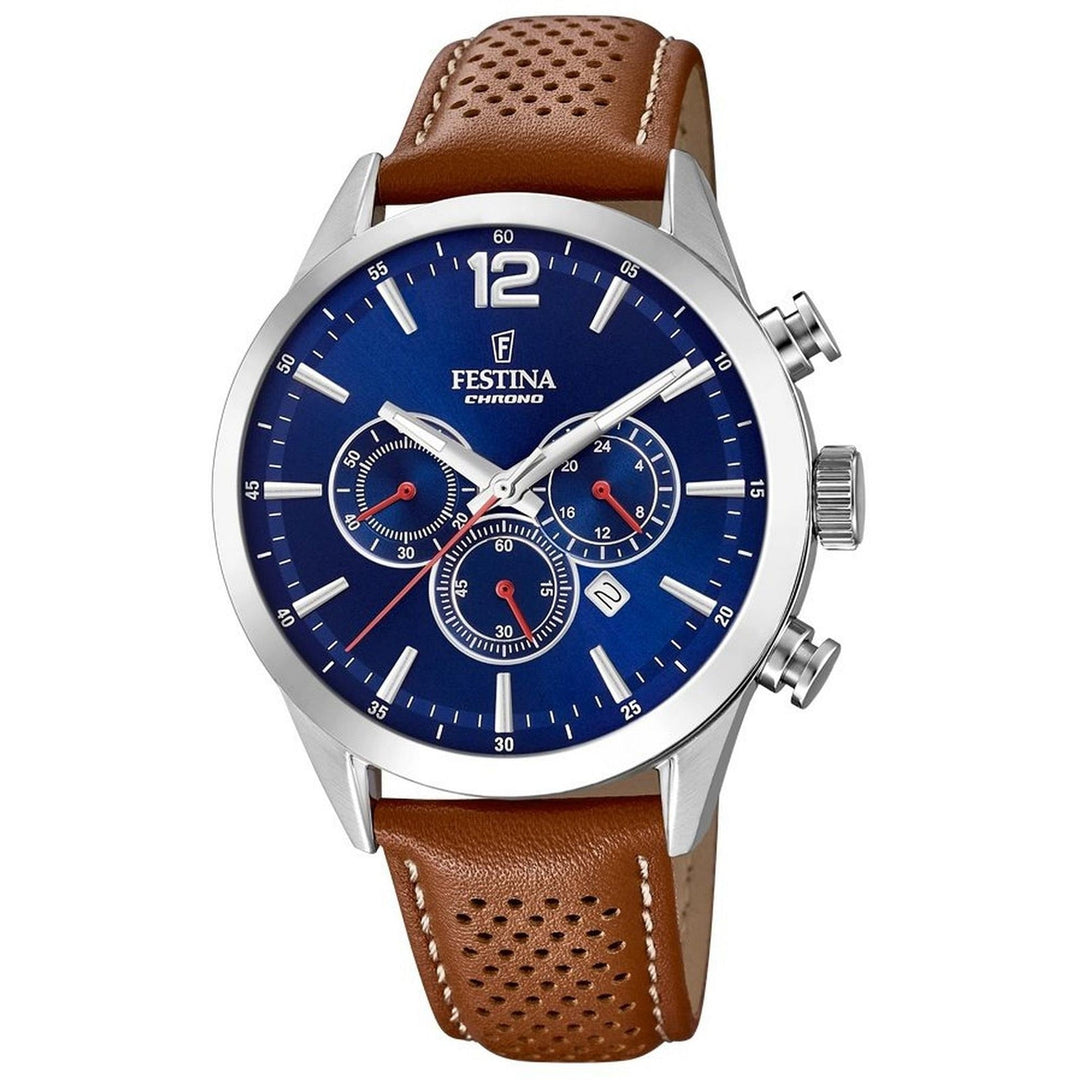 Festina F20542/3 Men's Chronograph Brown Leather Strap Wristwatch - H S Johnson (7505226137826)